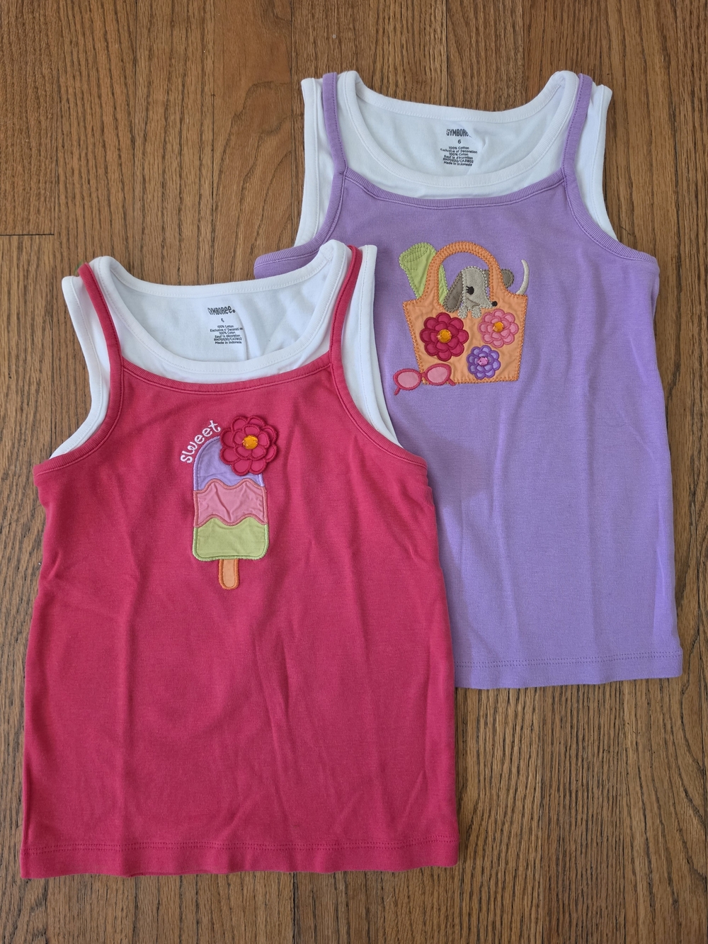 Gymboree Girls' Tank Top 2-Pack - Pink & Lavender Floral Applique Size 6
